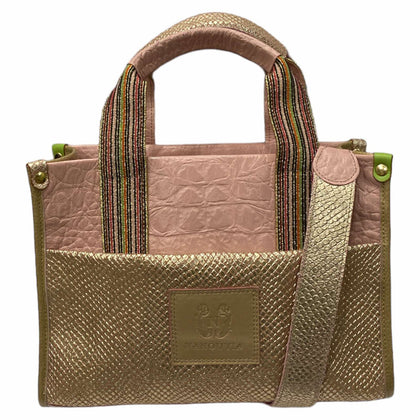 NANOUYIA sm. PINK 3D LEATHER WITH GOLD LUXURY TOUCH MULTISPACE MESSENGER