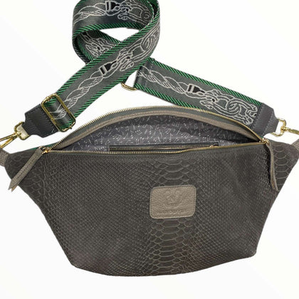 XXL grey anaconda-print leather belt bag