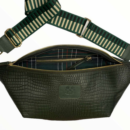 XXL forest green croco-print leather belt bag