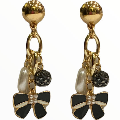 Gold earrings with black bows