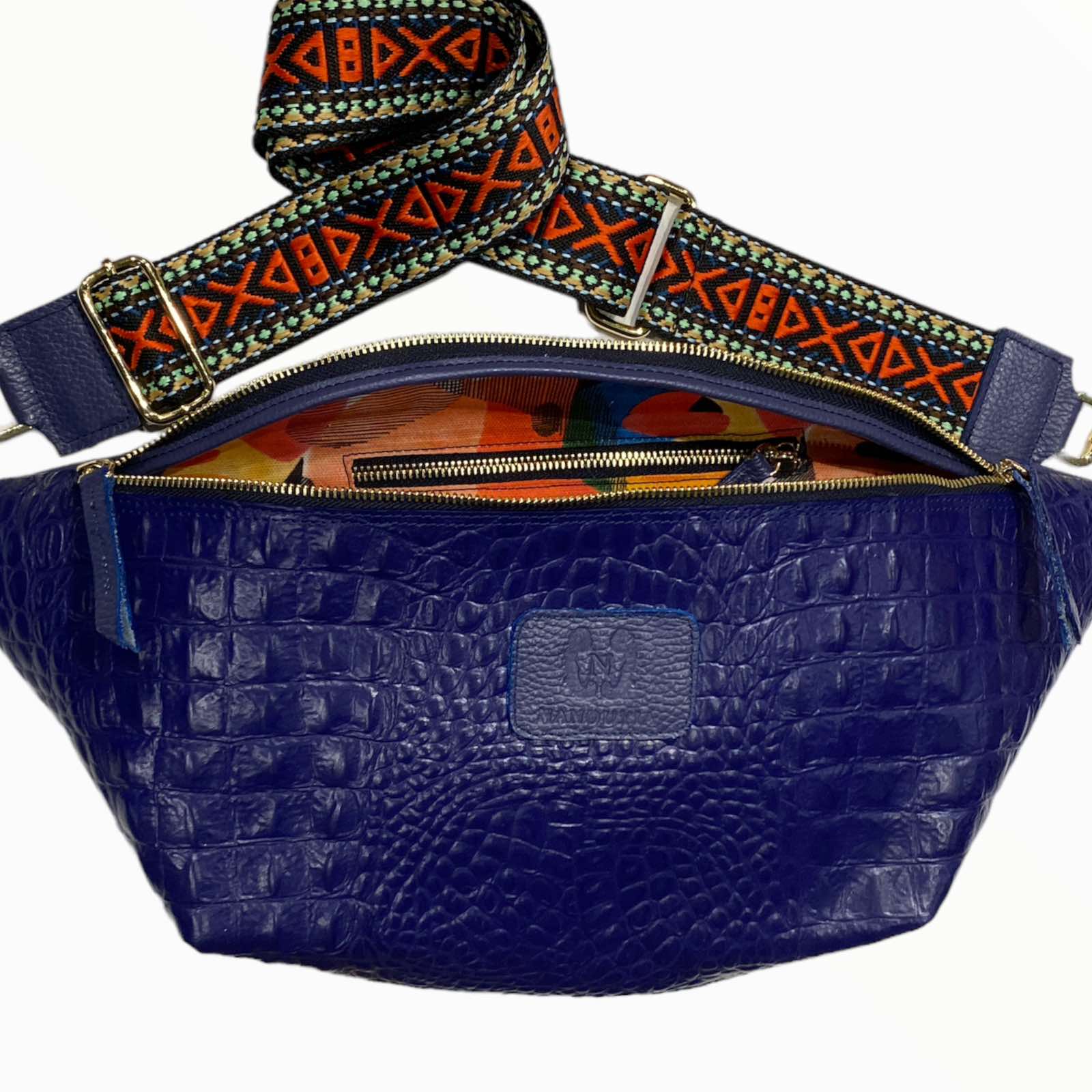 XXL royal blue alligator-print leather belt bag