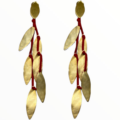 Coral ancient greek leaves clips earrings