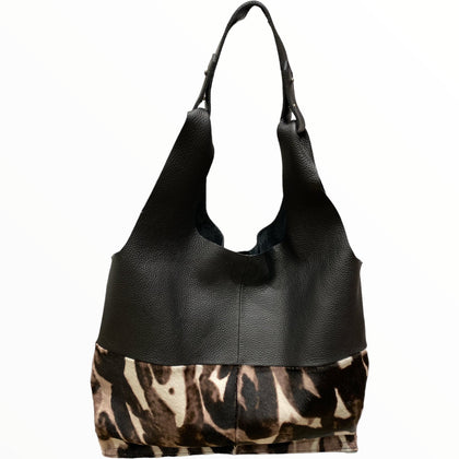 Malvina. Black calf-hair leather shoulder bag