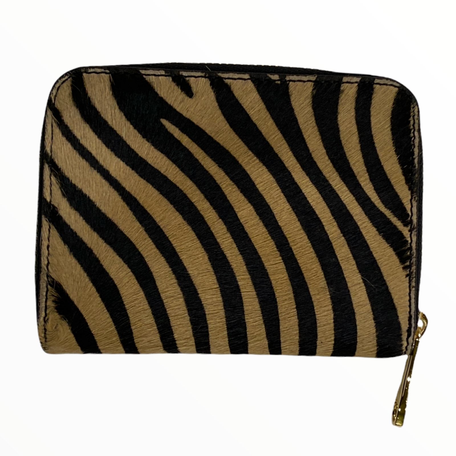 Beige zebra-print calf-hair medium wallet