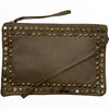Taupe leather clutch with trucks