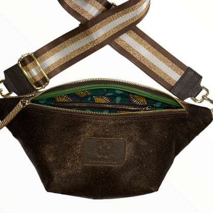 Brown calf-hair and gold leather belt bag
