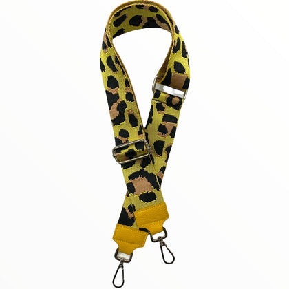 Yellow leopard-print adjustable strap with leather details