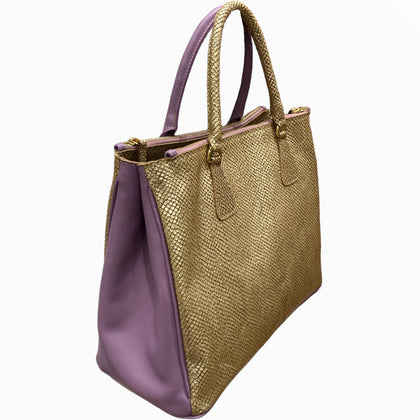Diana L. Lilac and gold leather tote bag