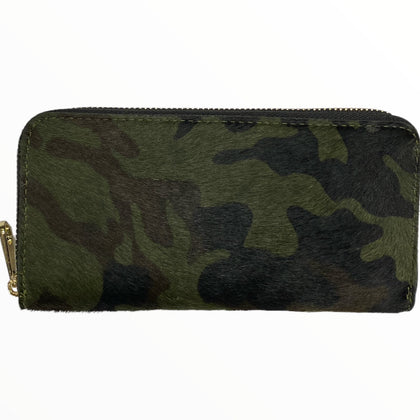 Military calf-hair zip around leather wallet