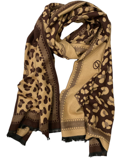 Brown and beige soft leopard-print scarf