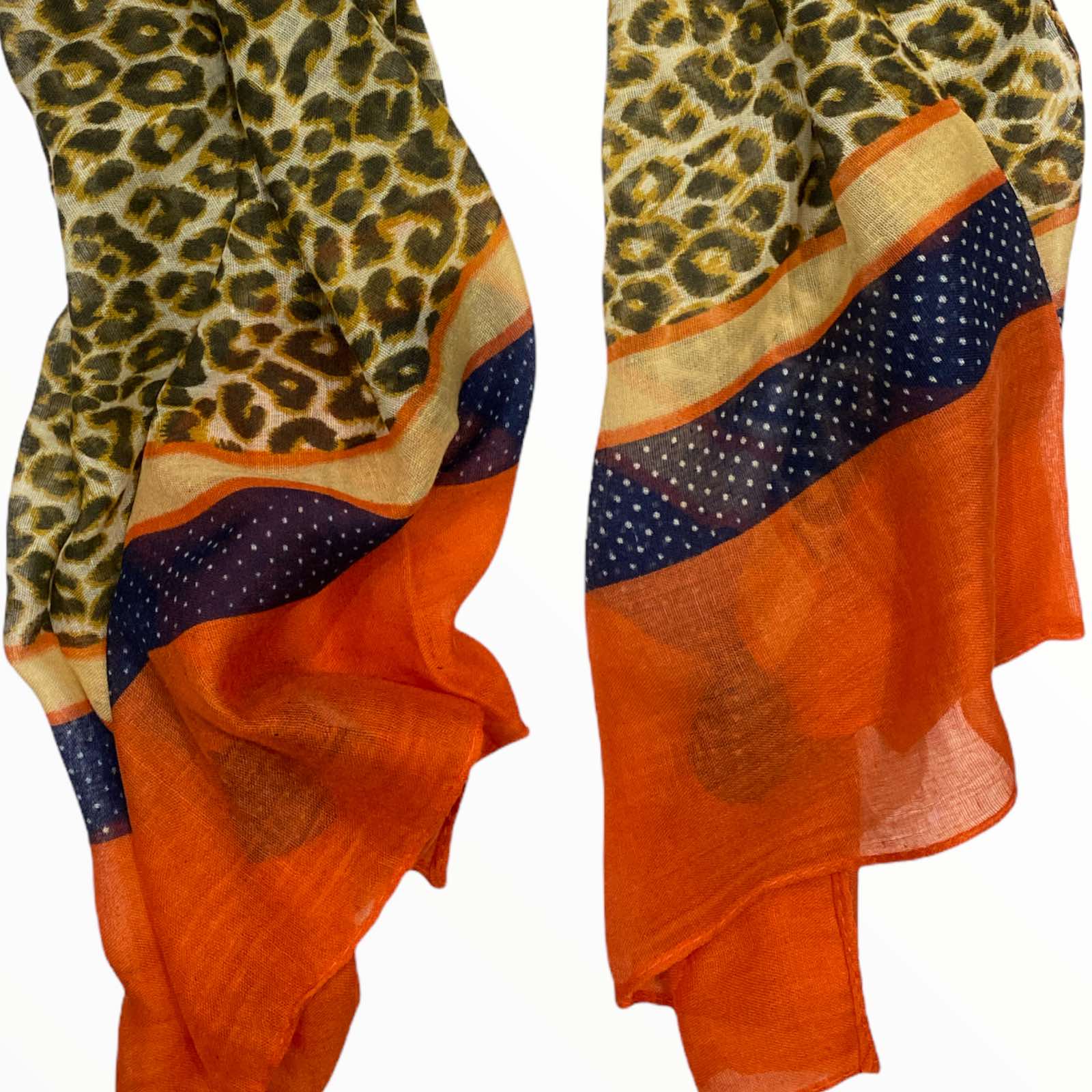 Yellow leopard-print scarf with aperol details