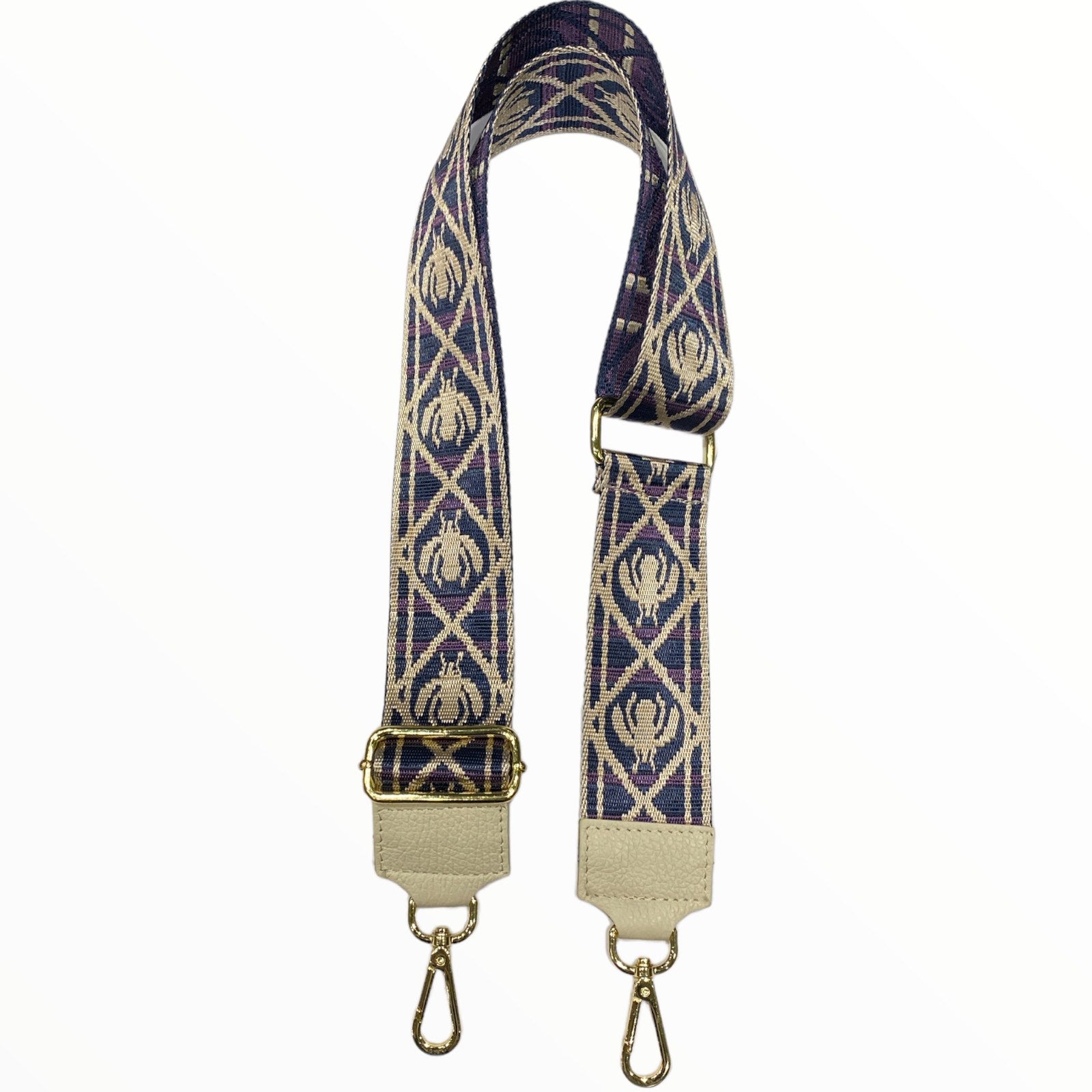 Purple bees adjustable strap with beige leather details