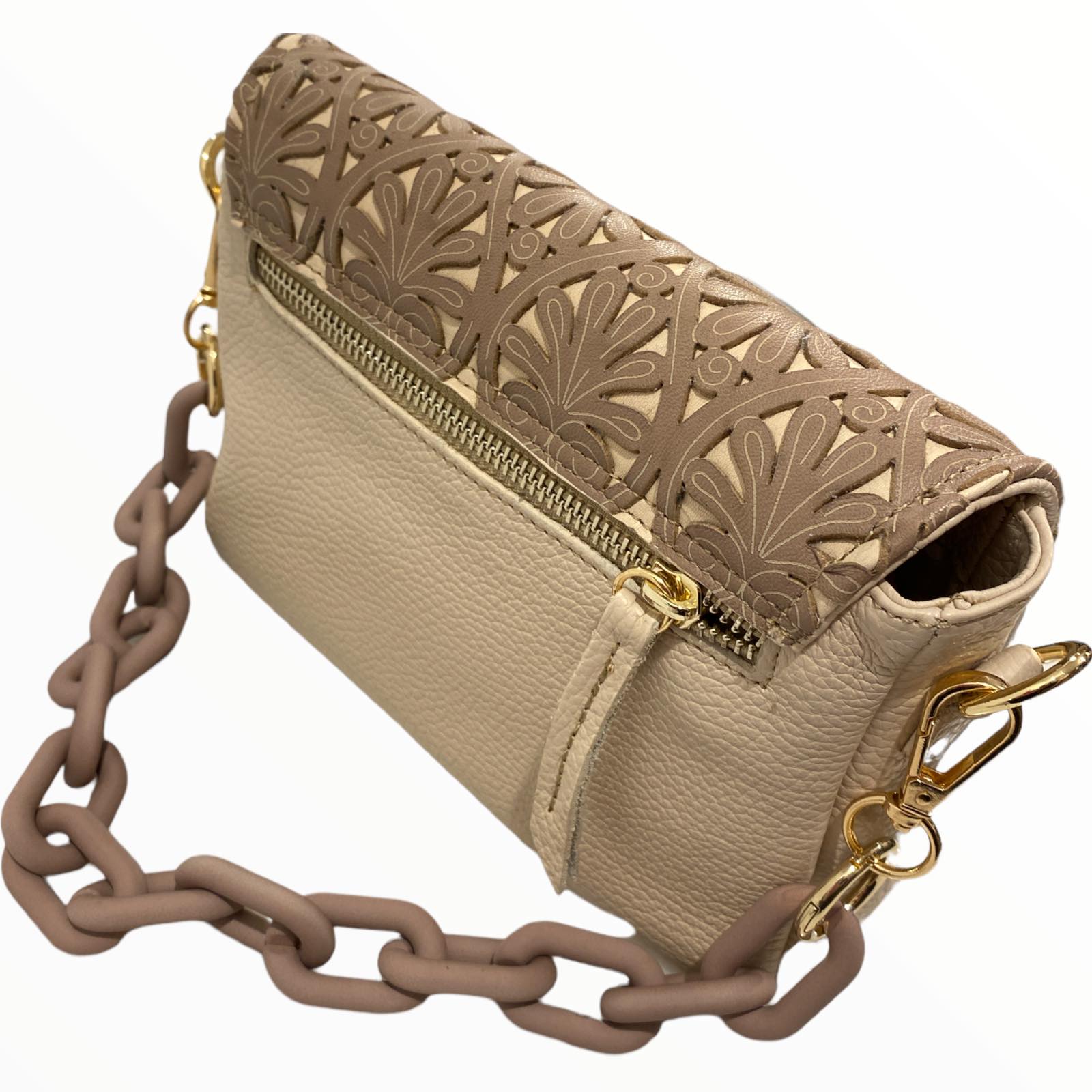 Beige chic leather evening bag