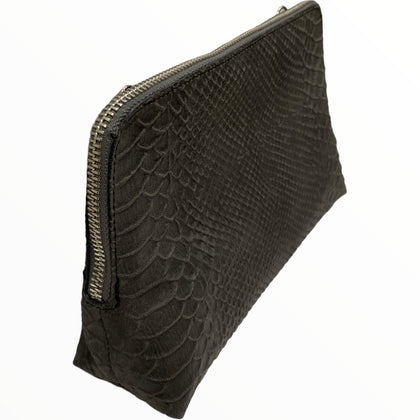 Box XL. Dark grey alligator-print leather messenger bag