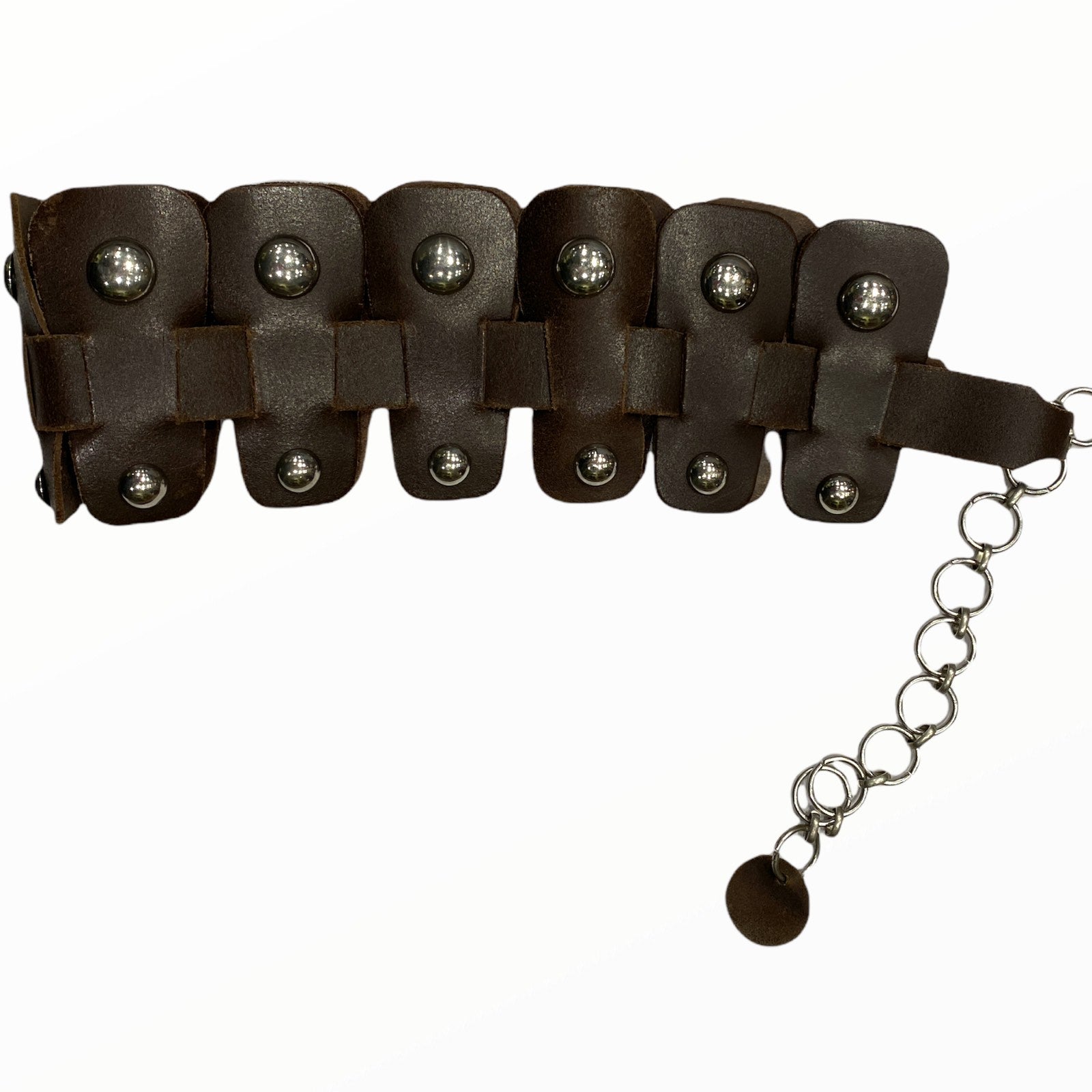 Dark brown leather belt with silver metals