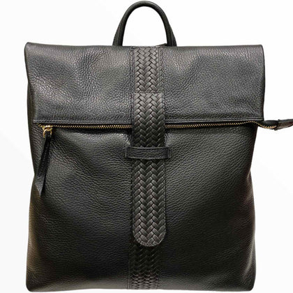 Porpi. Black with woven details leather backpack