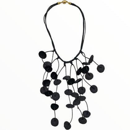 Black polka dots leather necklace
