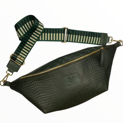 XXL forest green croco-print leather belt bag
