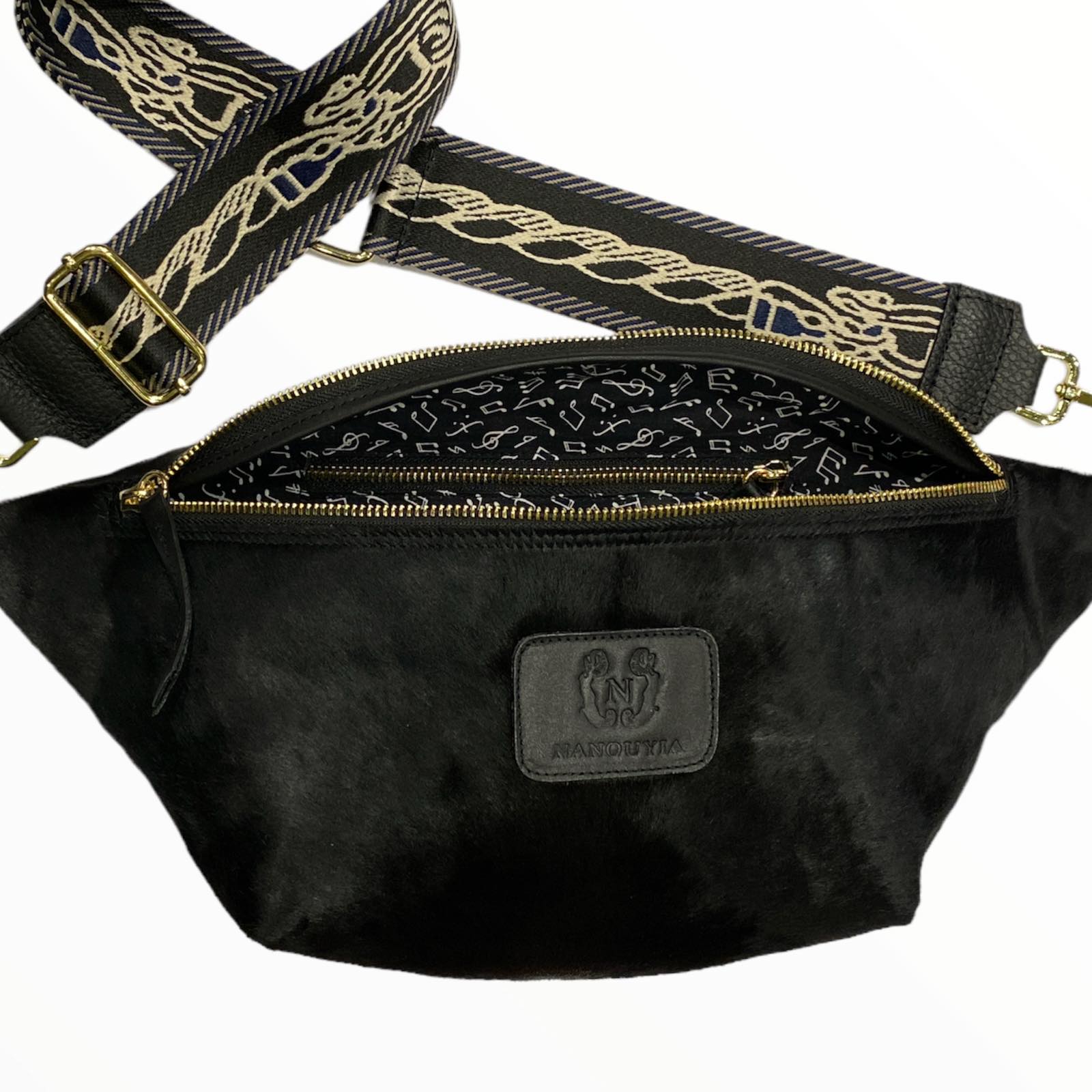 XL black calf-hair leather belt bag