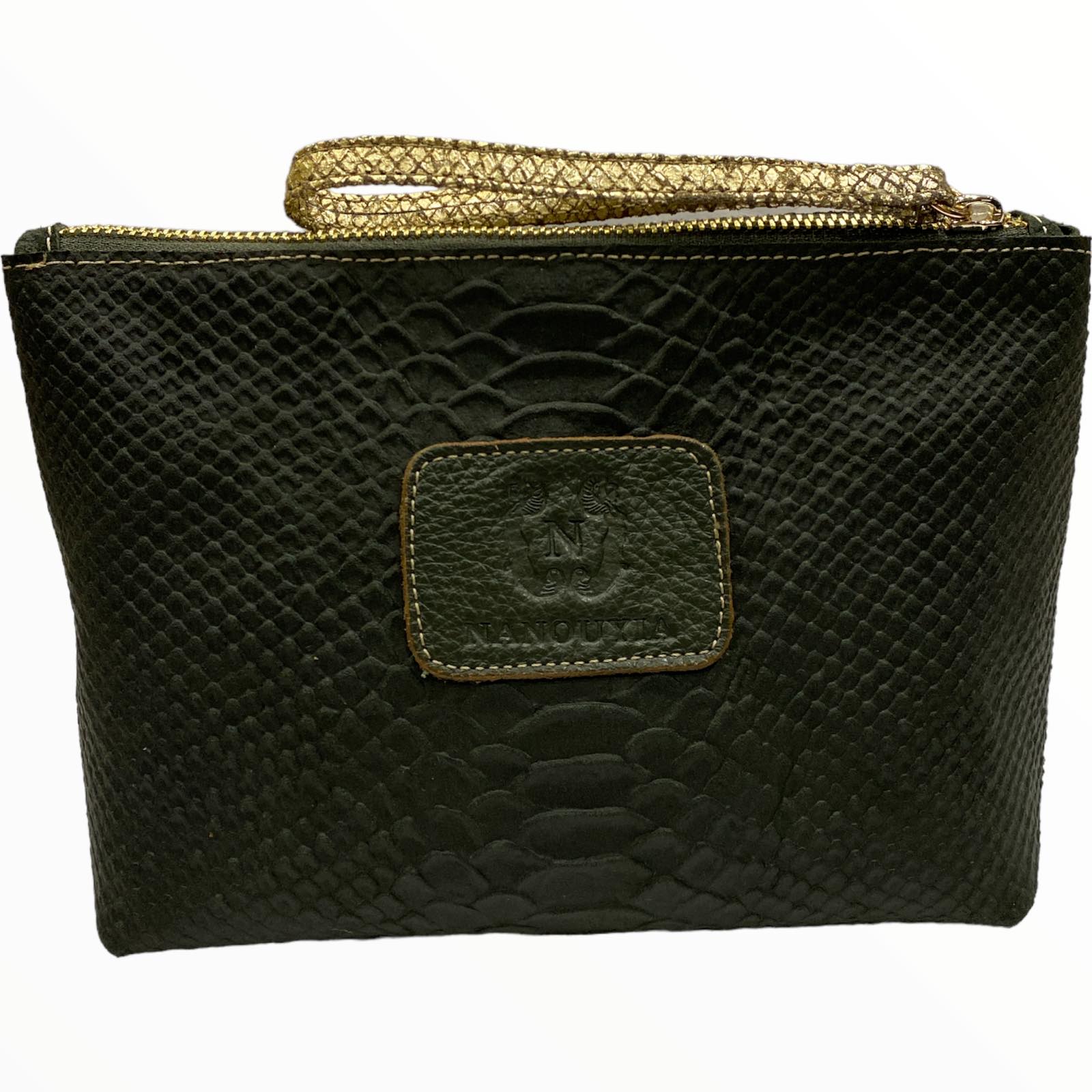 Forest green anaconda-print leather beauty case