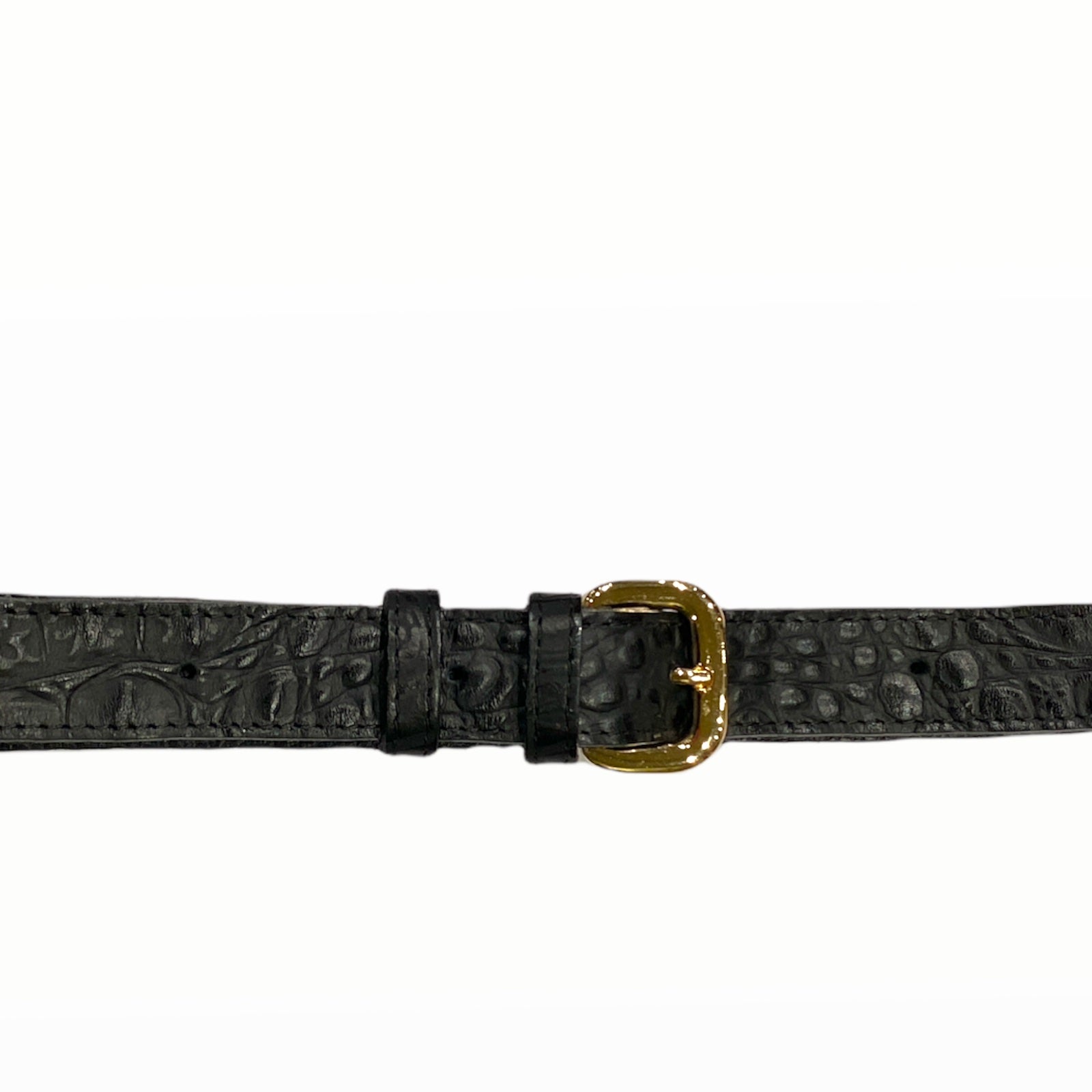 Black alligator-print leather thin belt