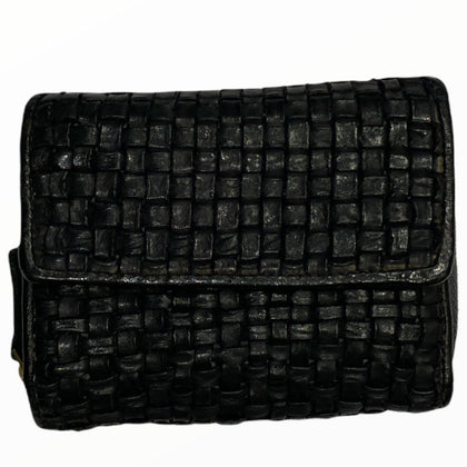 Black leather woven wallet
