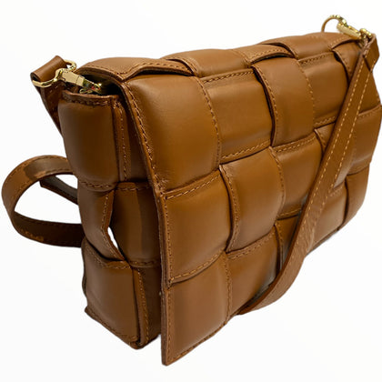 Taba leather woven messenger bag