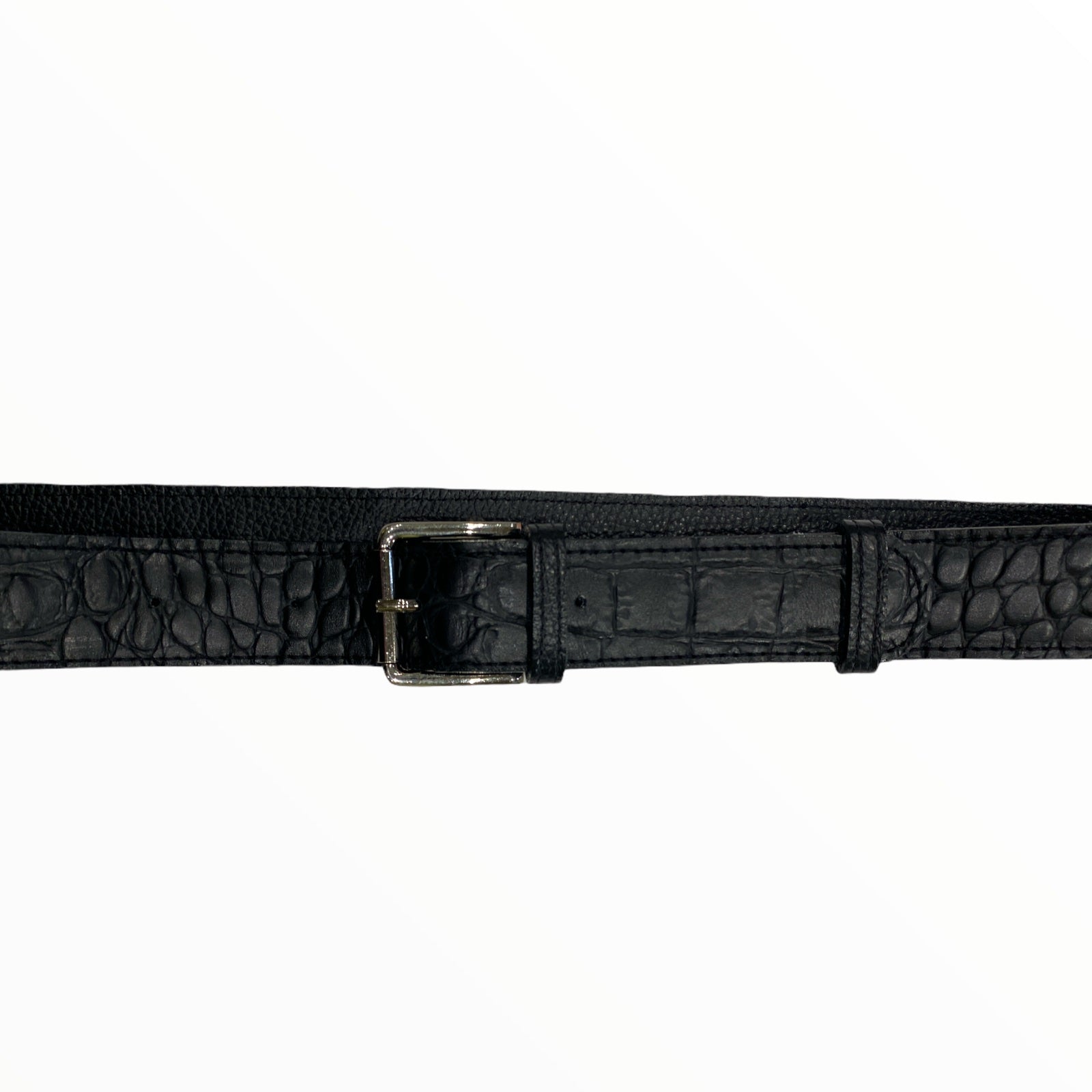 Carouzou black leather belt with silver metals