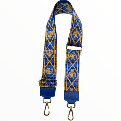 Royal blue bees adjustable strap with leather details