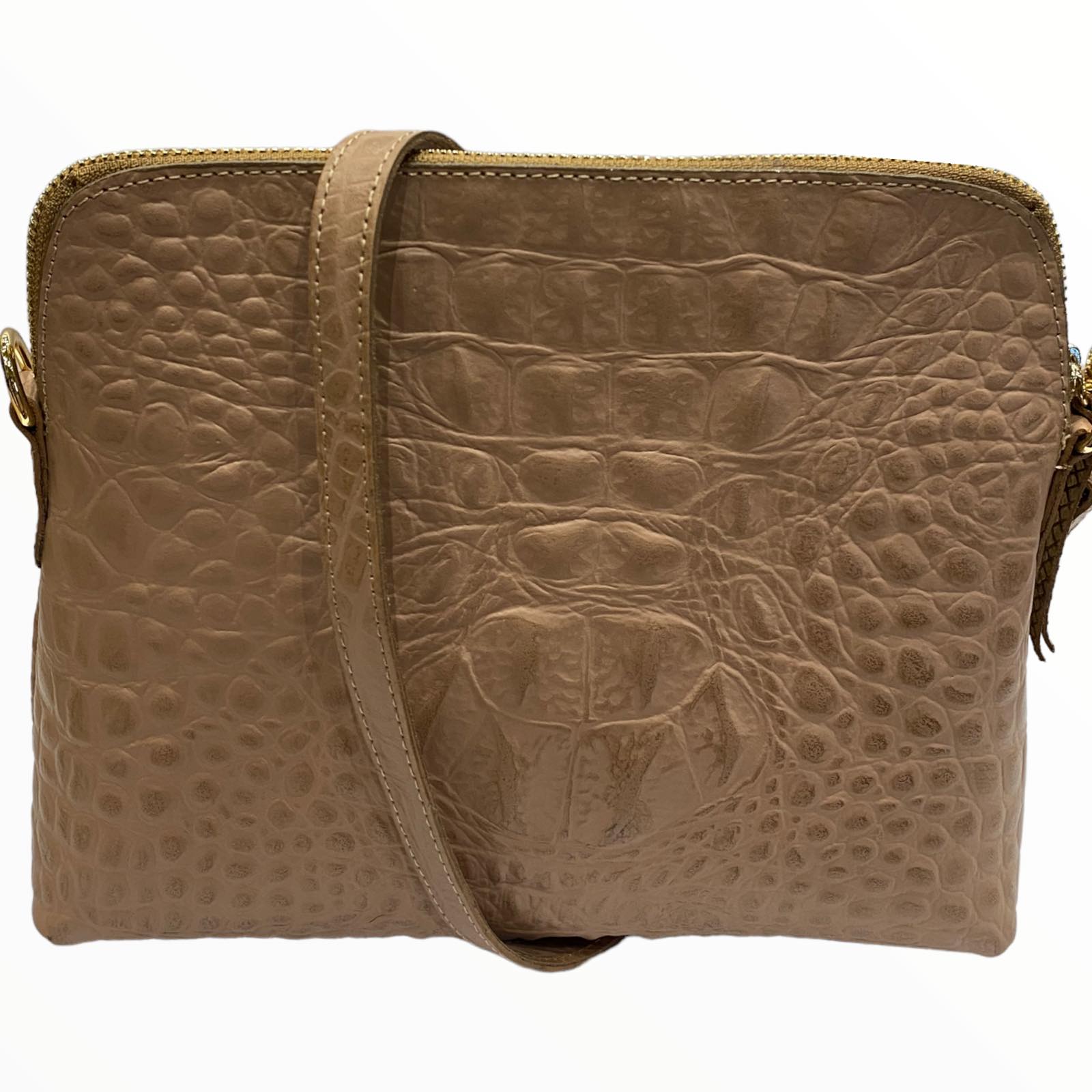 Box XXL. Nude alligator-print leather messenger bag