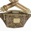 Beige luxury snake-print leather belt bag