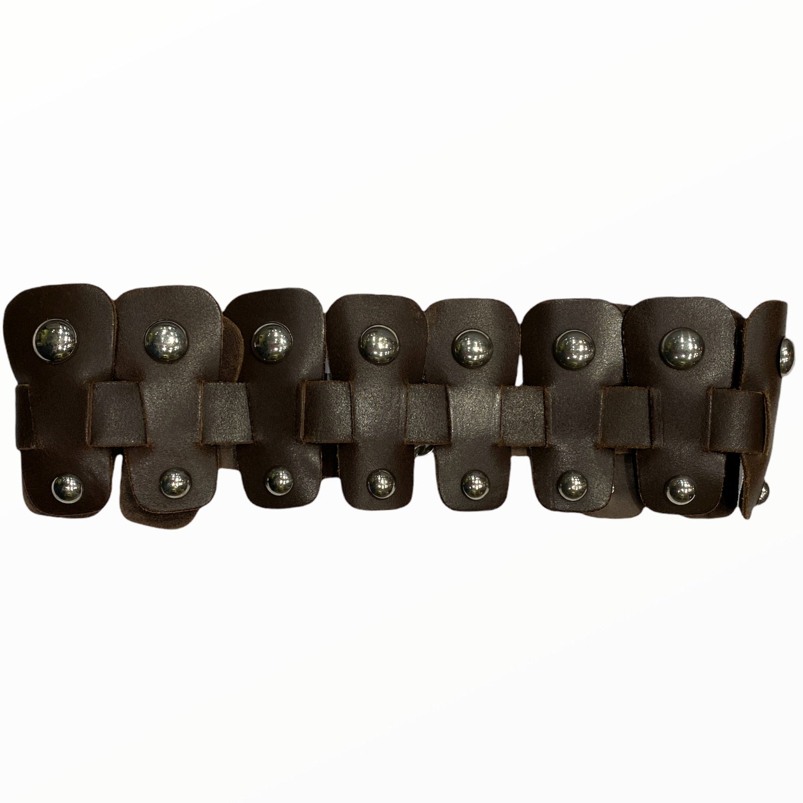 Dark brown leather belt with silver metals