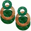 Green and gold leather earrings