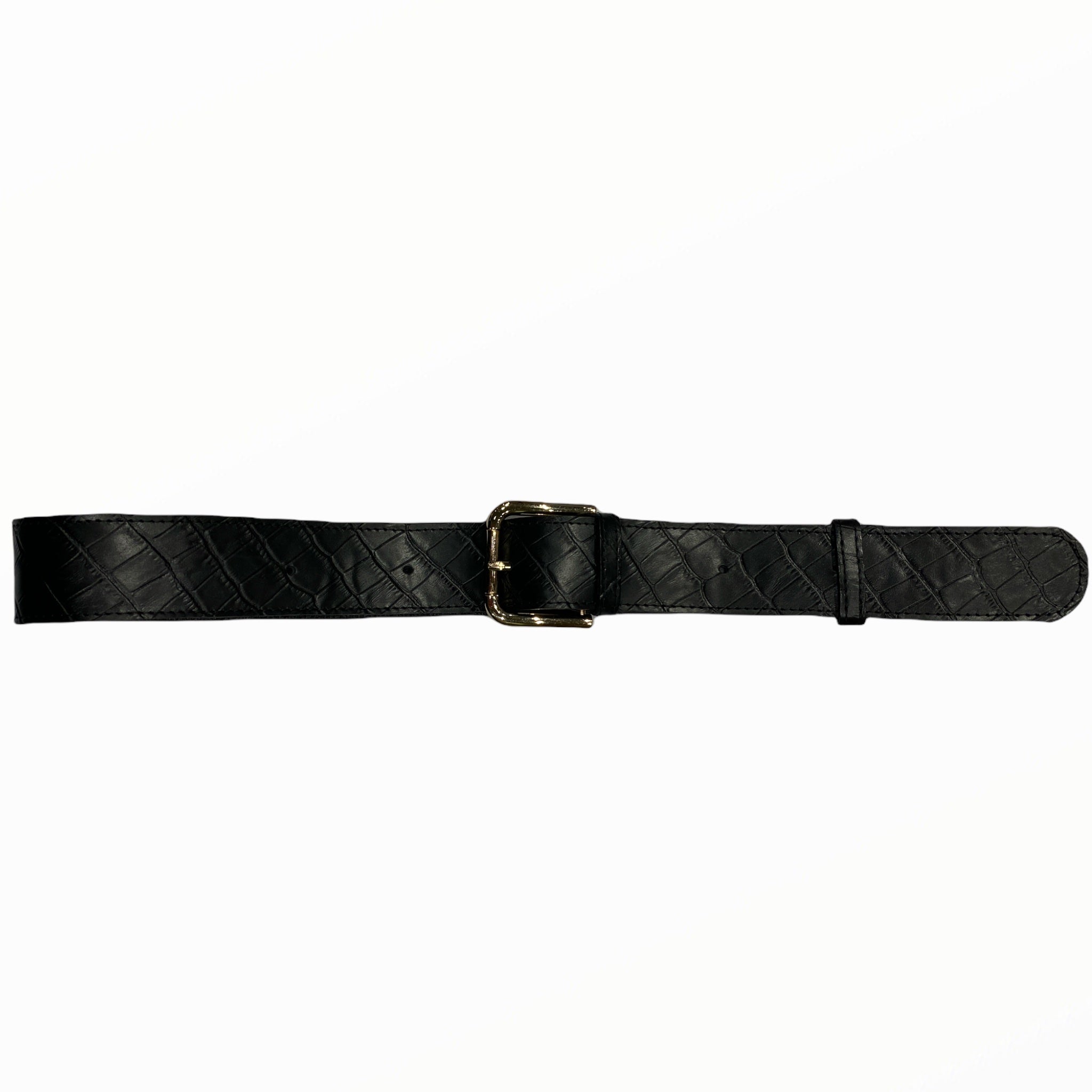 Black croc-print leather belt
