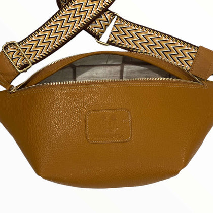 XL taba leather belt bag with snake-print details