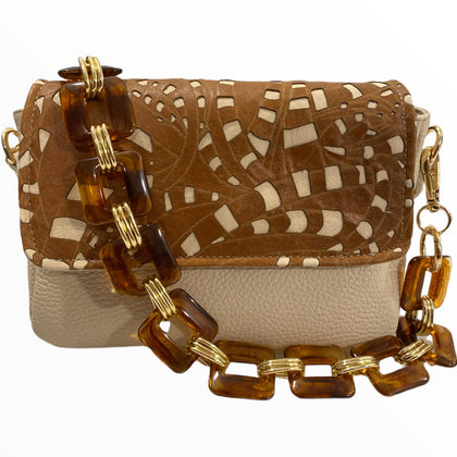 Beige and taba chic leather evening bag