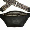 Black leather belt bag with boho strap