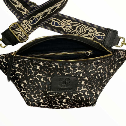 Black spotty calf-hair leather belt bag with chic strap