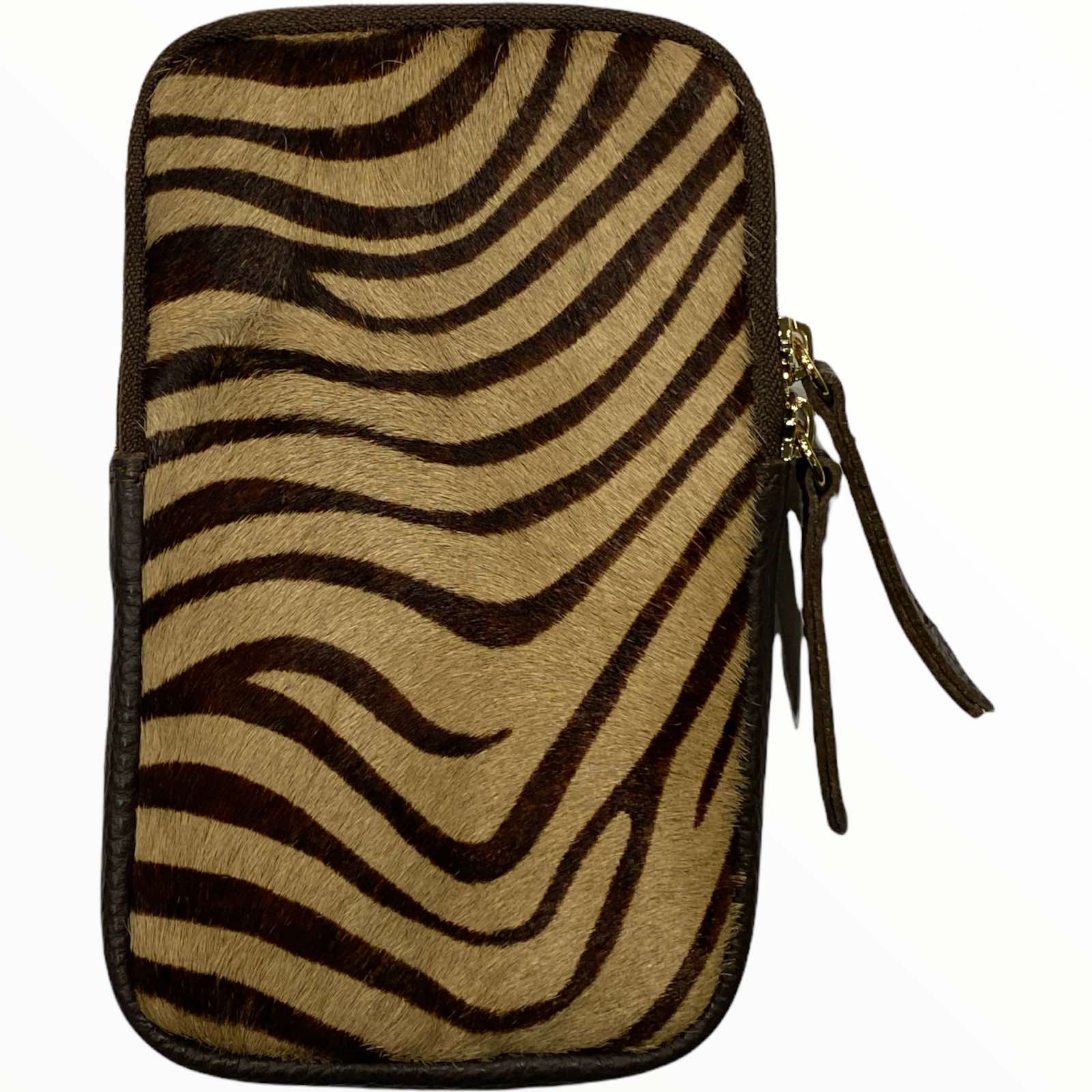 Dark brown-beige zebra-print mobile leather case