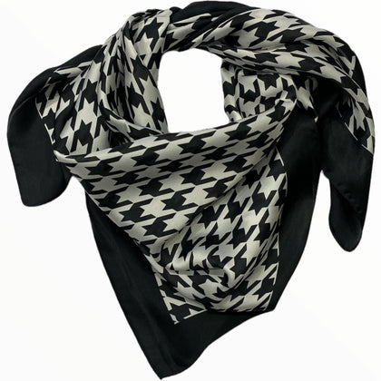 Black-white dogtooth-print silk touch foulard