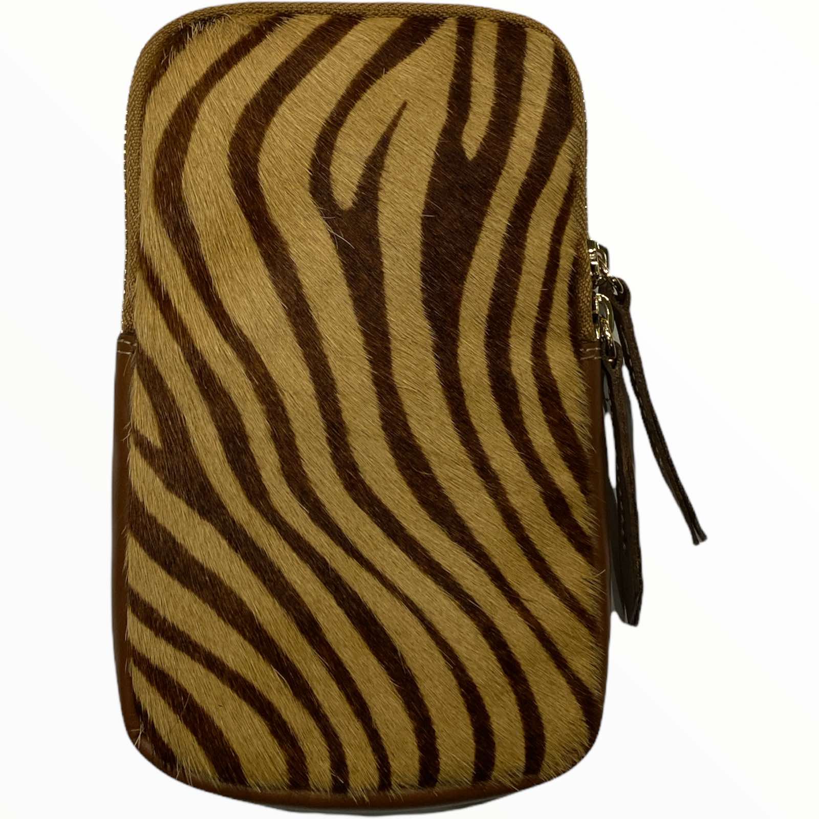 Brown-beige zebra-print mobile leather case