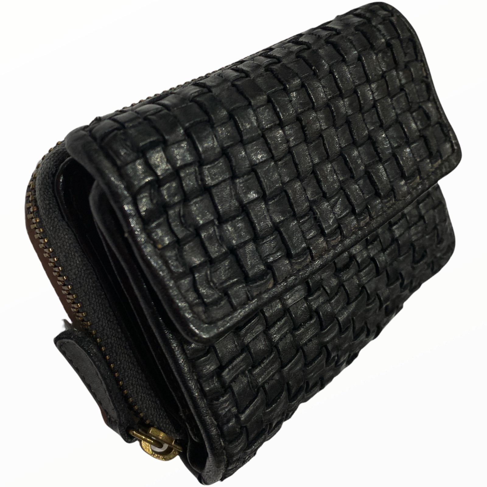 Black leather woven wallet