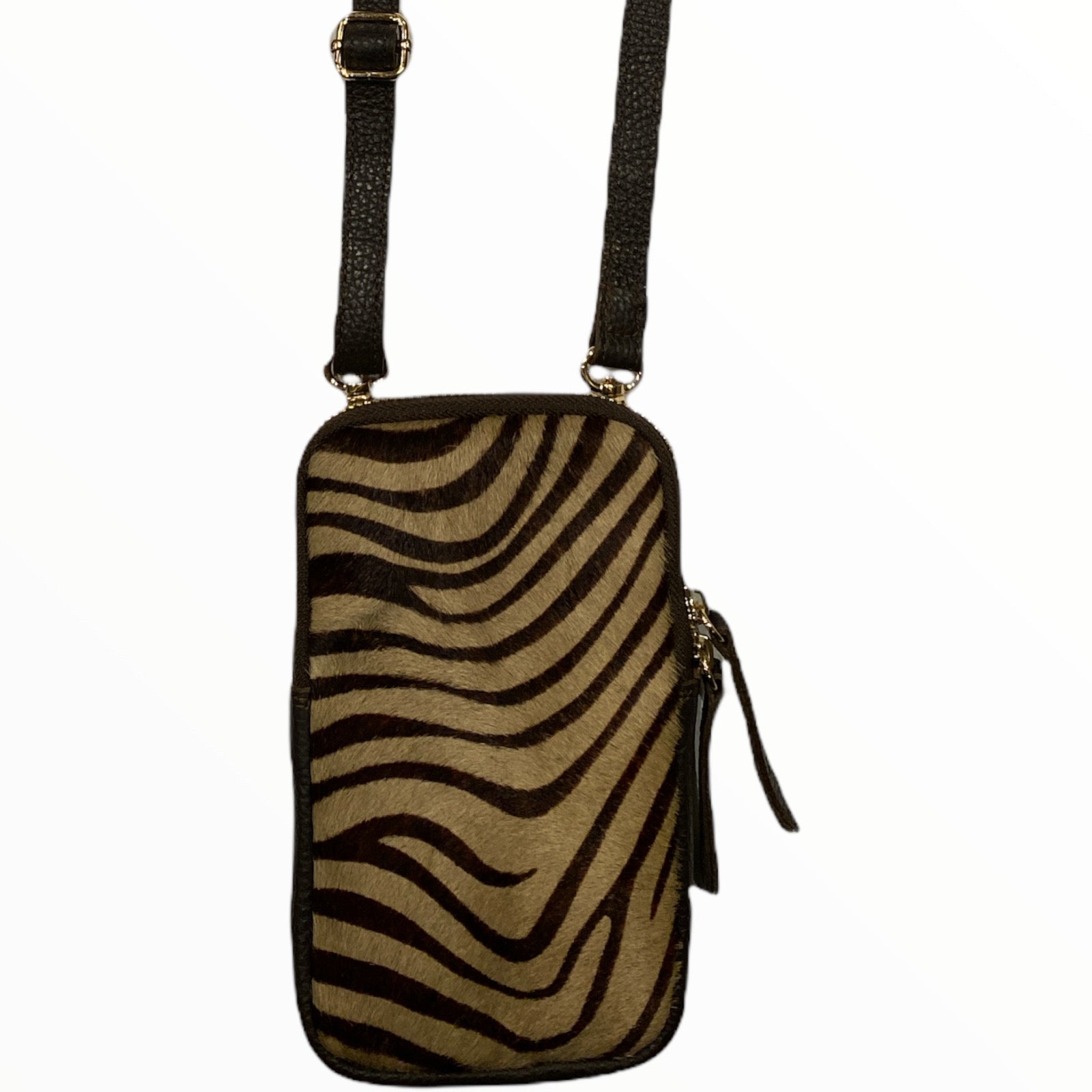 Dark brown-beige zebra-print mobile leather case