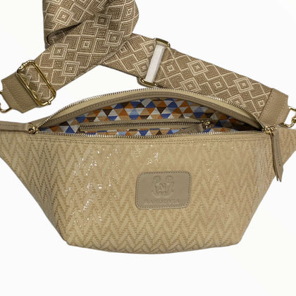XL beige geometric leather belt bag