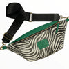 XL zebra-print leather belt bag with green details