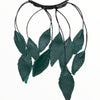 Green leather leaves necklace