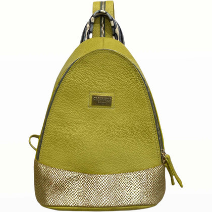 Agapi L. Lime backpack with gold details.