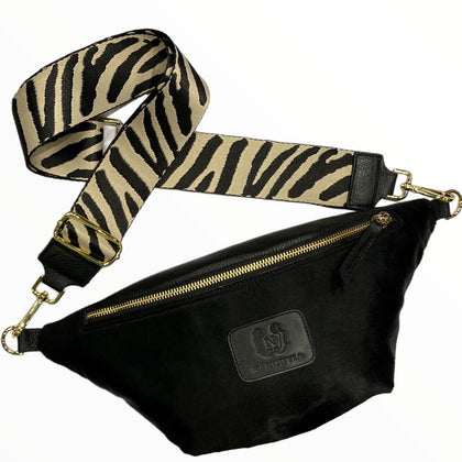 Black 'pony-skin' leather belt bag with gold metals