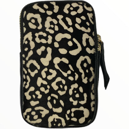 Black and beige leo-print calf-hair mobile leather case