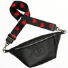 Black leather belt bag with hearts strap